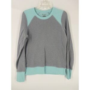 Tek Gear Womens Gray Aqua Colorblock Long Sleeve Sweatshirt Pullover Top Size L
